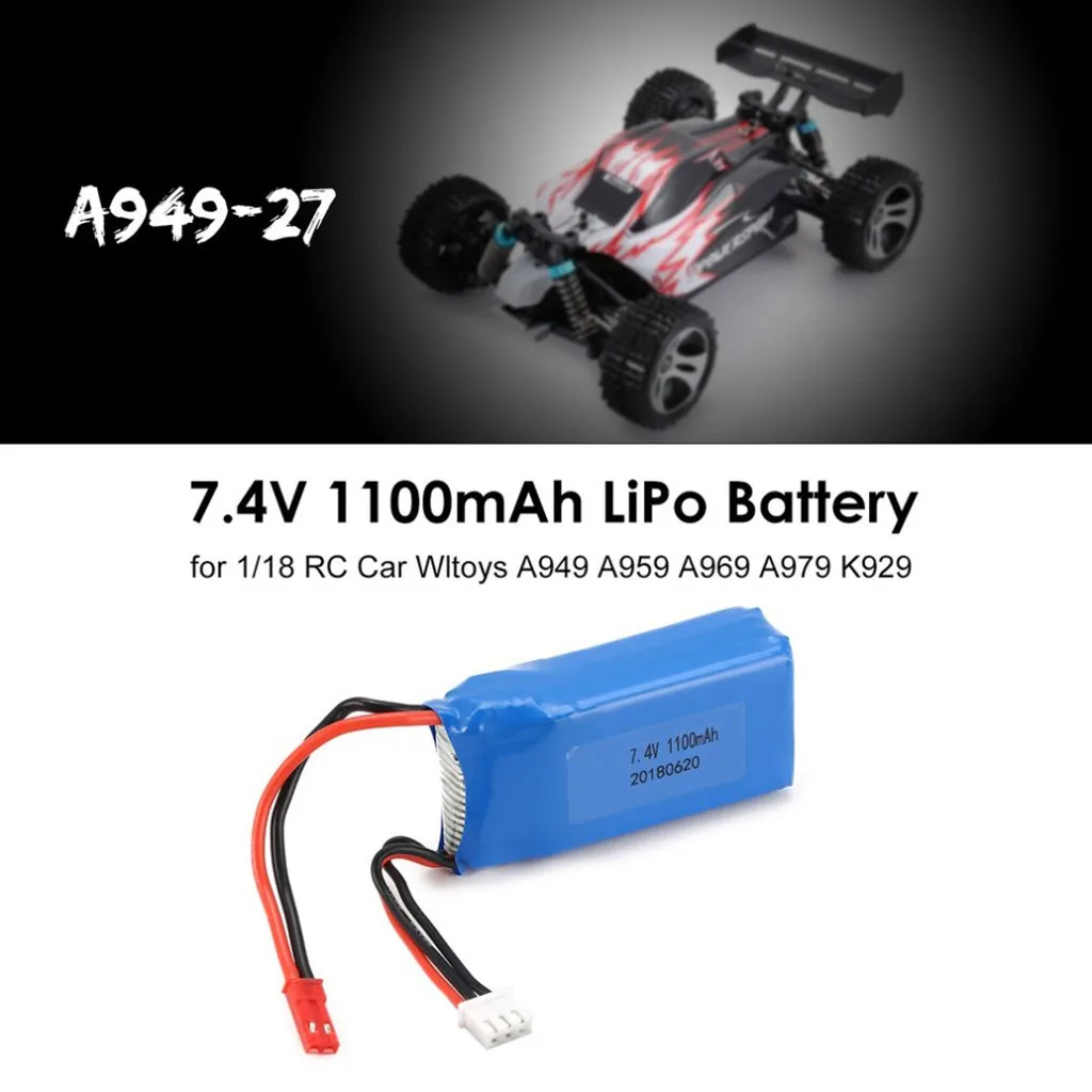 HIINST 1/18 RC автомобиль 7,4 V 1100 мА/ч, JST разъем Батарея для Wltoys a949 A959 a969 A979 k929 APR15 P50