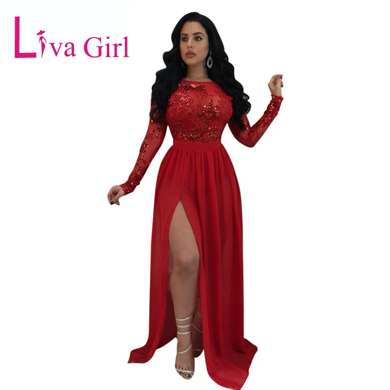 Сексуальное Макси-платье LIVA GIRL с открытой спиной и блестками женское облегающее