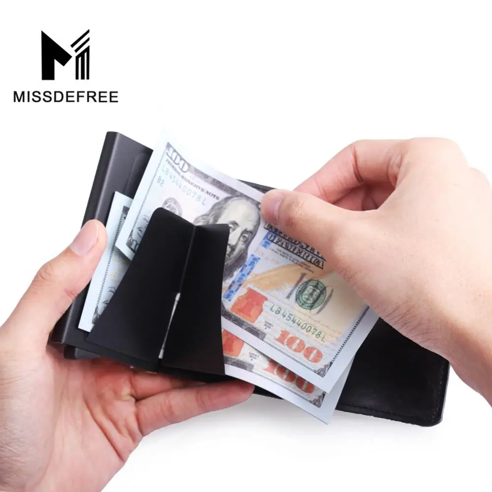 Aluminum Wallet With Elasticity Back Pocket ID Card Holder Rfid Blocking Mini Slim Wallet Automatic Pop up Credit Card Case Box