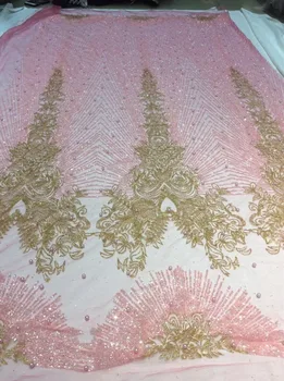 

Beautiful French net lace fabric with glued glitter African tulle mesh lace fabric