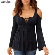 2017 Autumn Women long sleeve Blouse off shoulder long shirts sexy women tops and blouse Bandage Femininas plus size 5XL