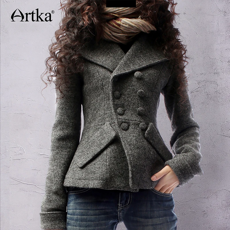 ARTKA Women's Winter Jackets Autumn Wool Coat Female Double Breasted Women's Short Jacket 2018 Plus Size Ladies Overcoat A09792 ARTKA Women's Winter Jackets Autumn Wool Coat Female Double Breasted Women's Short Jacket 2018 Plus Size Ladies Overcoat A09792