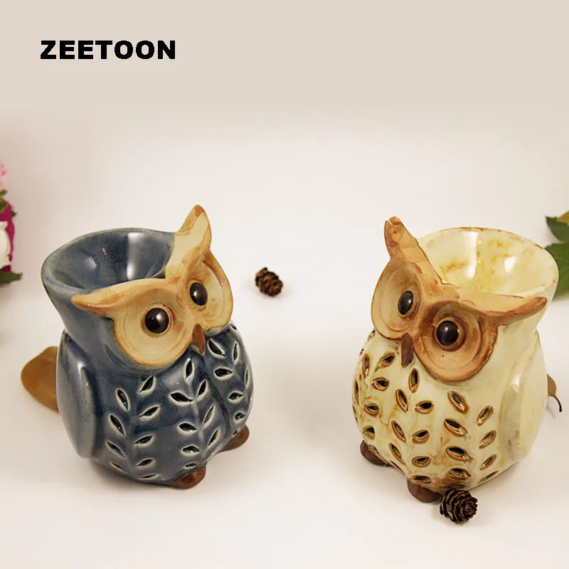 Vintage Ceramic Owl Candles Heating Essential Oil Diffuser Aroma Burner
