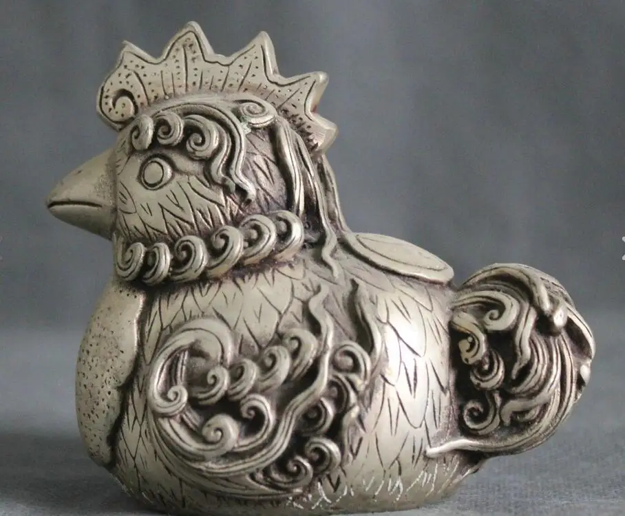 

67110331+++China Feng Shui Silver Zodiac Year Cock Rooster Collect Auspicious Ru Yi Statue