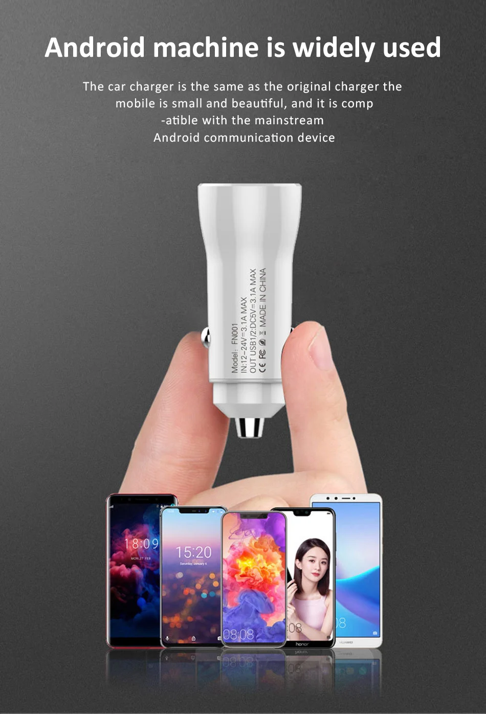 Universal Mini Double Port USB Car Charger Quick Charge 3.03.1A With LED Fast Car Mobile Phone Charger For Samsung iPhone X 7 8 (6)