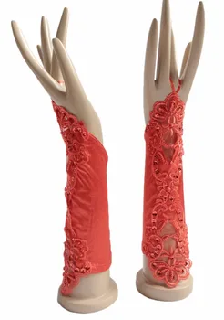 

Wholesale Fingerless Orange White Ivory Bridal Gloves For Wedding Bride Cheap Lace Applique Accessories Mitaines Mariage