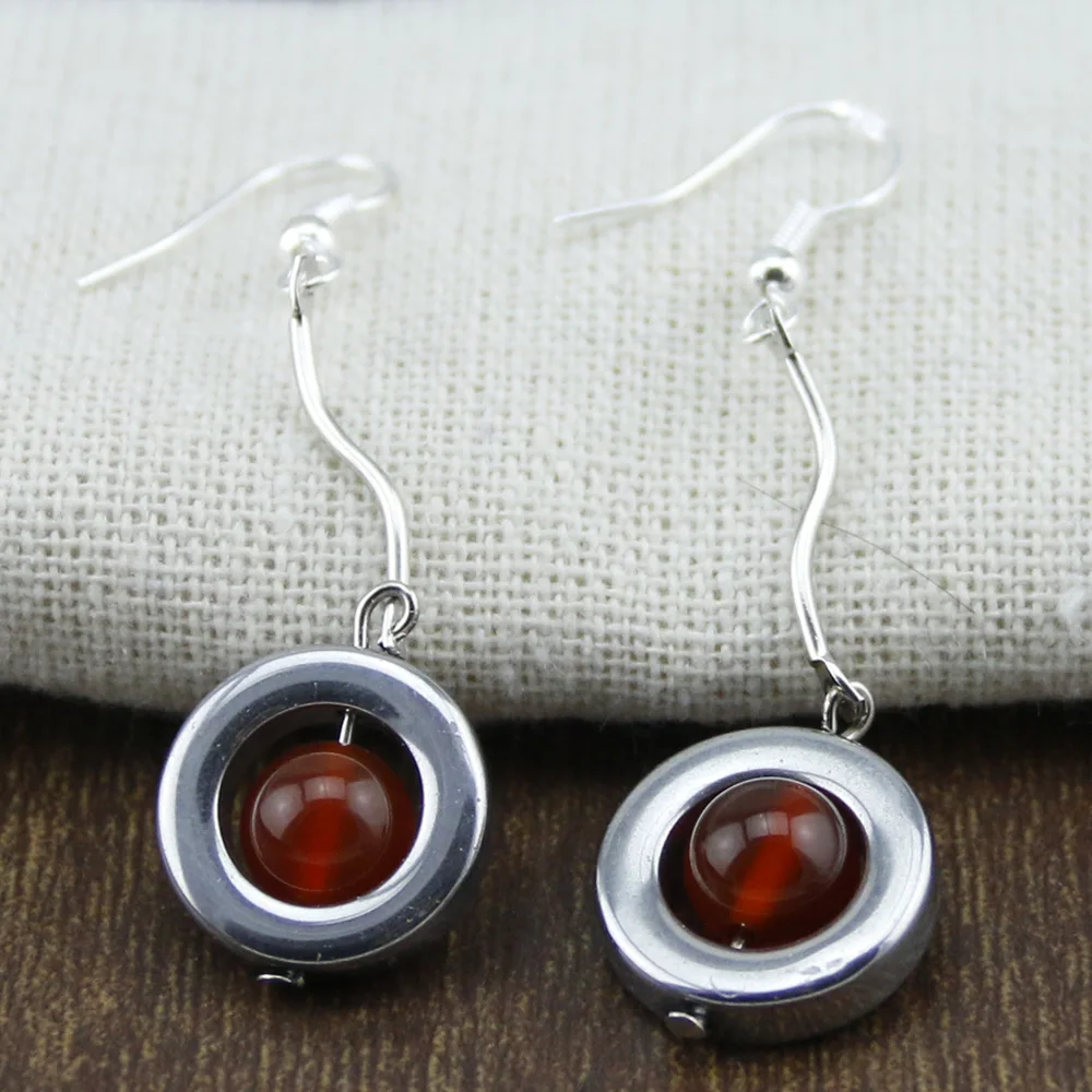 

Fashion 925 Sterling Silver Earrings For Women Natural Red Onyx Earrings Ear Jewelry Korean Style Party Accessories