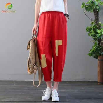 

Large Size Women Linen Cotton Casual Harem Pants Candy Color Patchwork Summer Pants Female Trousers