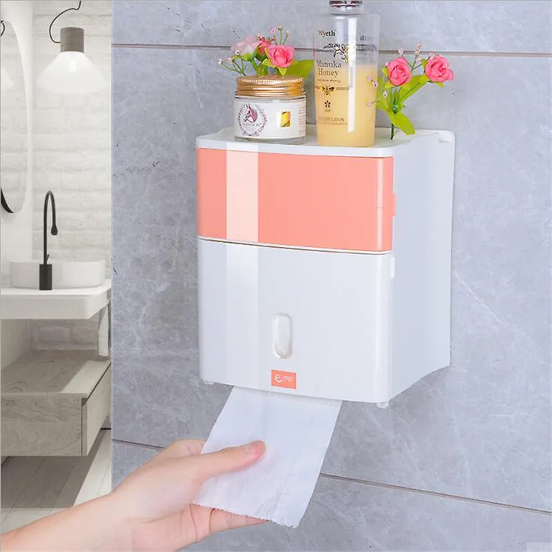 

Dustproof Bathroom Storage Shelves Rack Towel Paper Storage Box Tissue Box Waterproof Women Sanitary Napkin Container Organizer