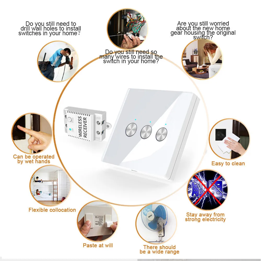 HIPERDEAL XG 433A3 3 настенный выключатель емкостный ручной переключатель WIFI