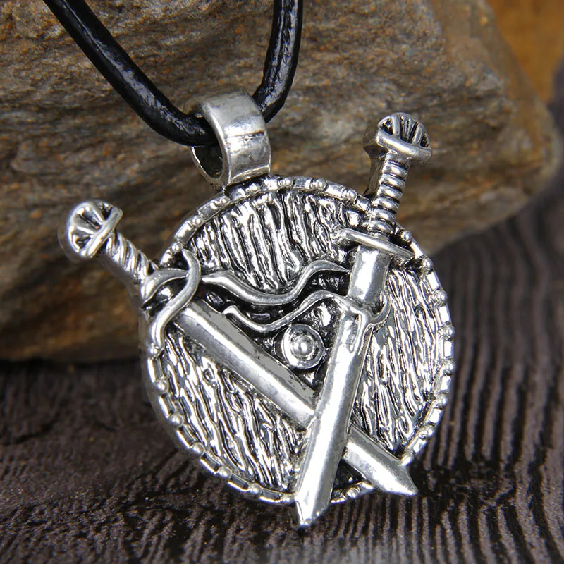 

Men Viking Necklace Indian Jewelry Fashion Accessories Antique Silver Plated Amulet sword Leather Rope Pendant