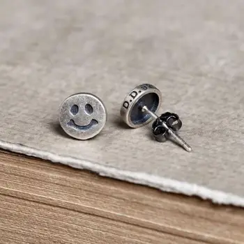 

Funny Design Solid 925 Sterling Silver Circle Stud Earrings Smile Face Earrings Cute Unisex Jewelry Gift For Kids Children