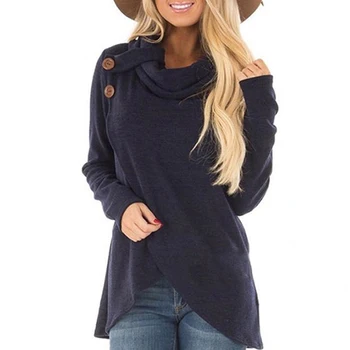 

2019 Sweater Women Fashion Solid Cross Front Buttons Turtleneck Sweater Jumper Female Casual Black Knitted Pullovers Pull Femme