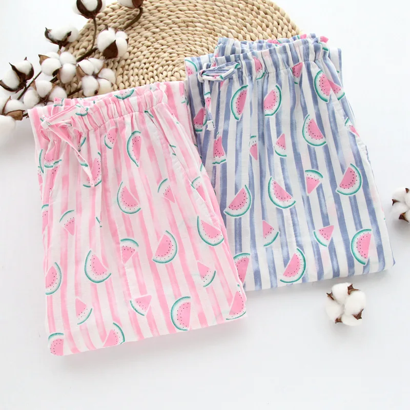

Spring and Autumn New Ladies Trousers Japanese Cotton Knitted Pajama Pants Home Furnishing Cotton Gauze Loose Trousers Bathrobe