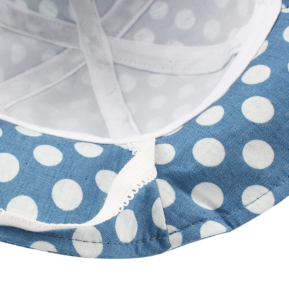 4Dots Baby Girls Bucket Hat Blue Summer Sun Cap Beanie with Wide Brim UV Protection Cotton Breathable Elastic Chinstrap Stay On