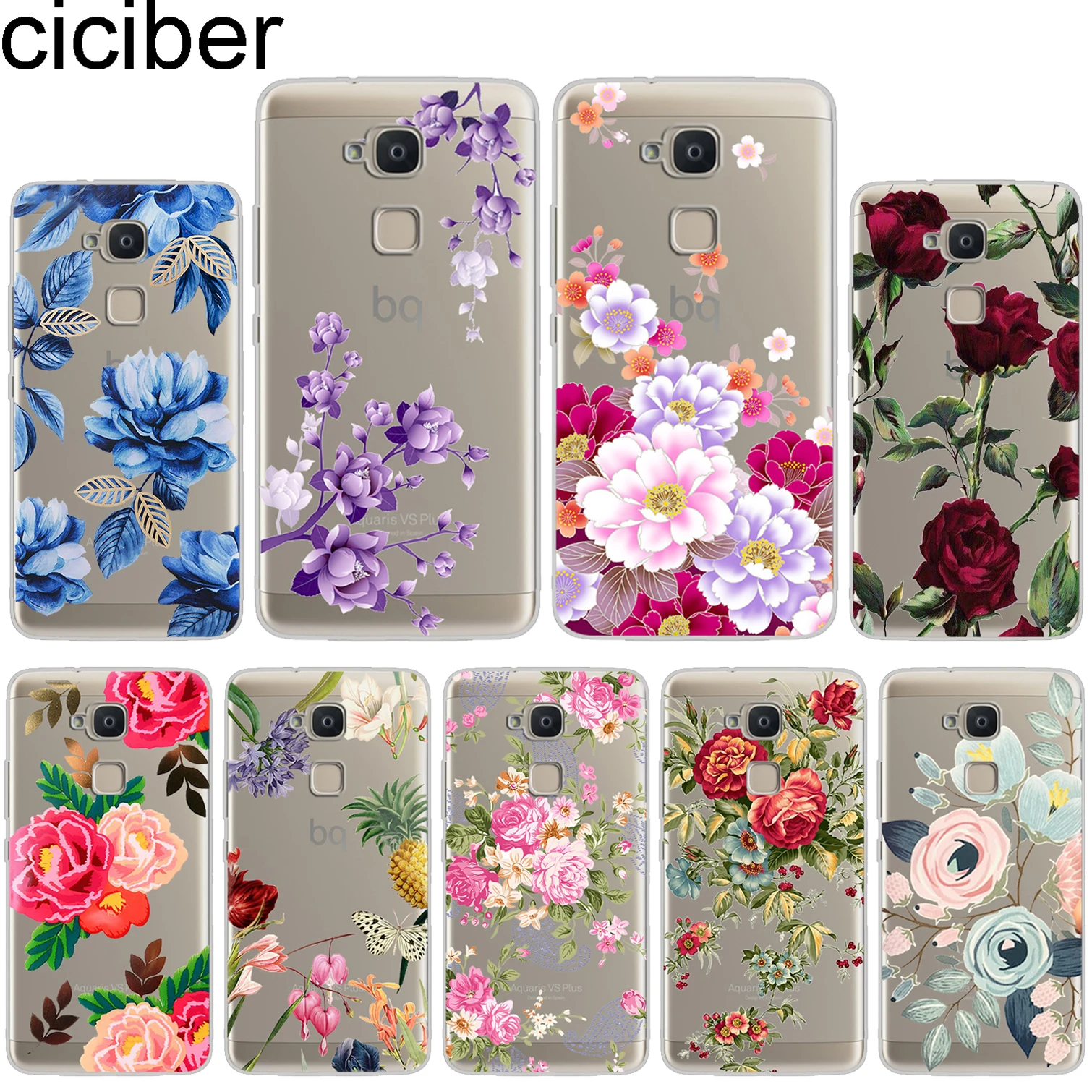 

ciciber For BQ Aquaris U2 C U X5 V VS X2 X Plus Lite Pro E5 s M5 M5.5 E4.5 M4.5 Soft Silicone TPU Phone Cases Plants Flower Rose