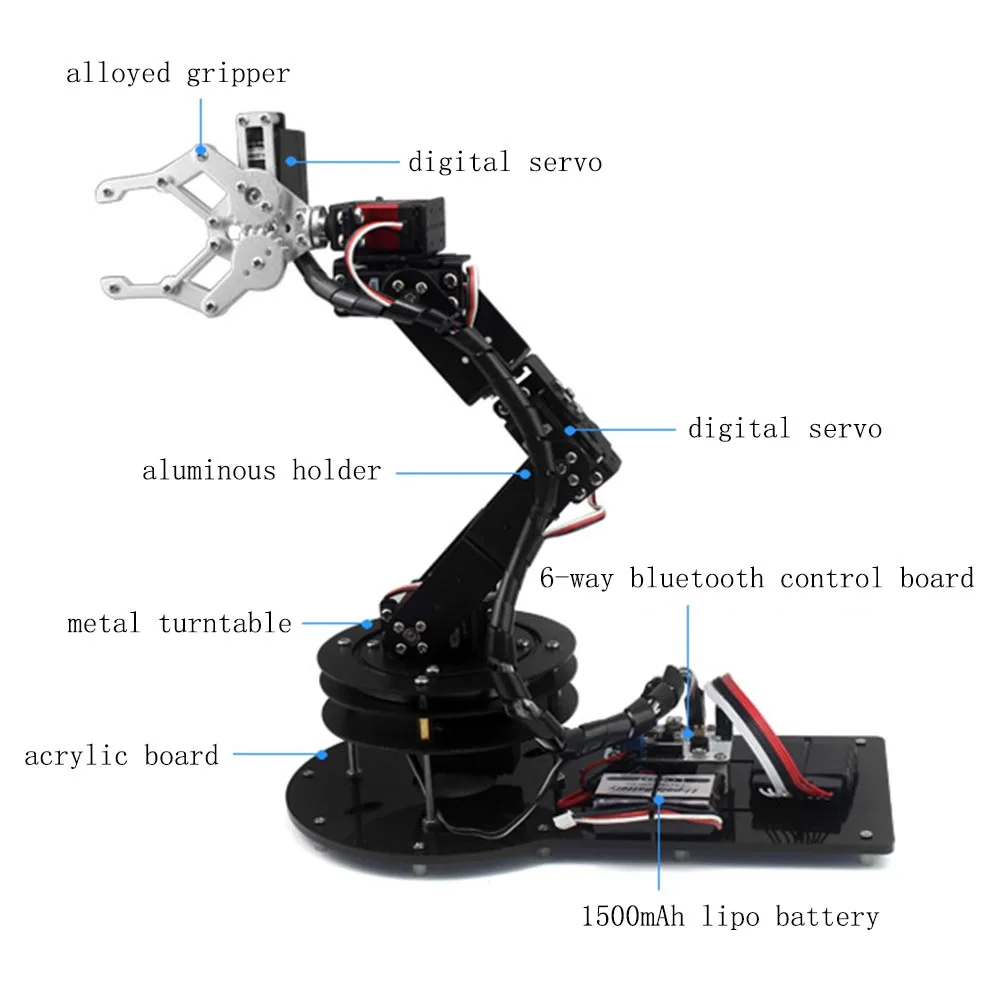 LOBOT 6 DOF алюминиевый RC робот рука захват APP Stick управление Программируемый обучающий комплект