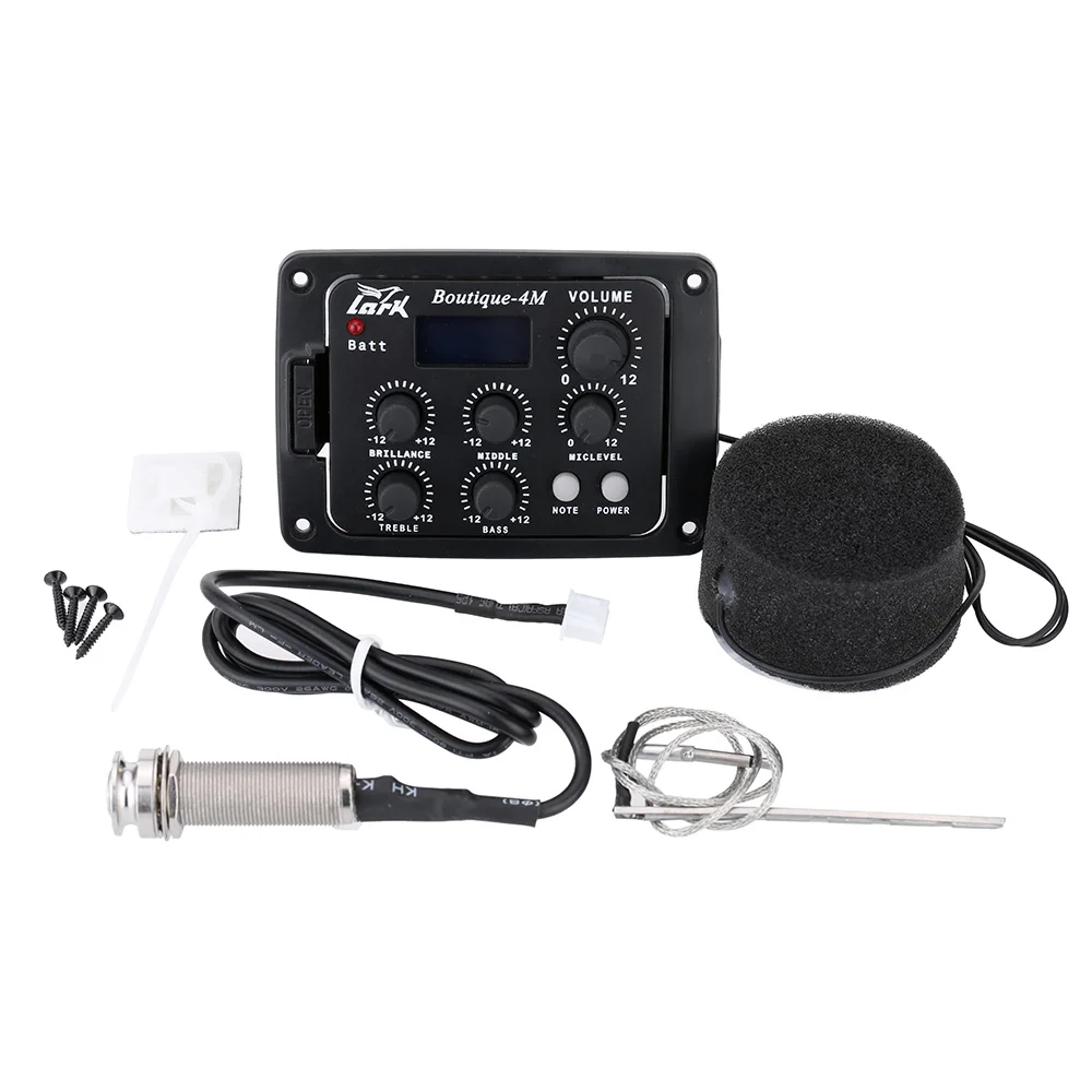4 Band Acoustic Guitar Piezo Pickup EQ Equalizer Pre Amp LCD Tuner Big Micin Guitar Parts