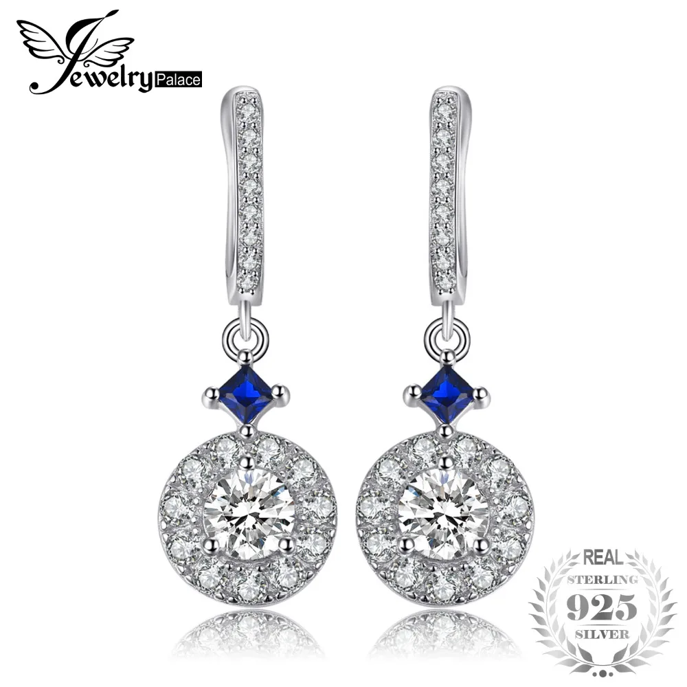 

JewelryPalace Elegant Created Blue Spinel& Cubic Zirconia Drop Earrings 100% 925 Sterling Silver Woman Fashion Wedding Jewelry