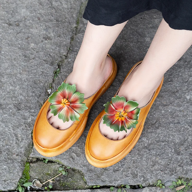 

Genuine Leather Casual Women's Shoes Platform Shoes Summer Sandals Womens Round Head Slippers Head Layer Leather