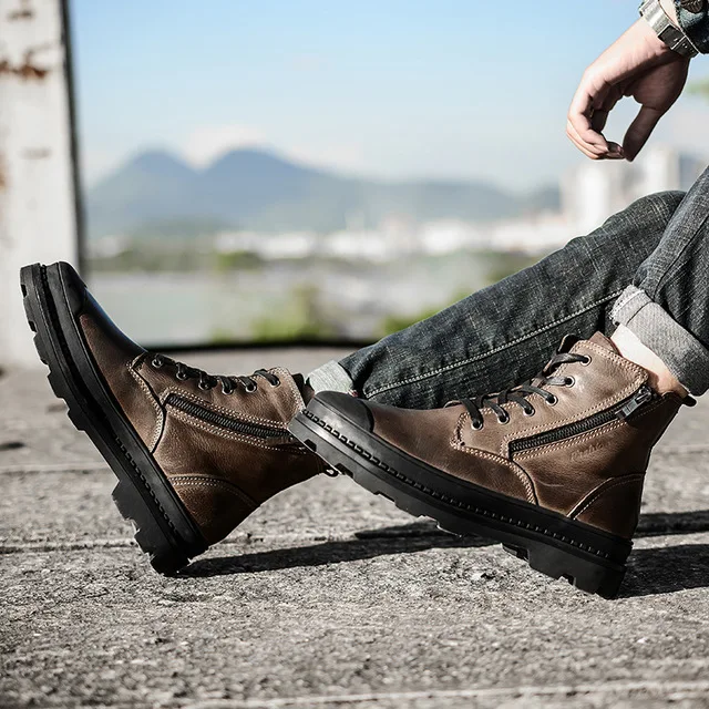 Мужские мотоциклетные ботинки из натуральной кожи в стиле ретро; Ботинки Martin; размеры 38-47