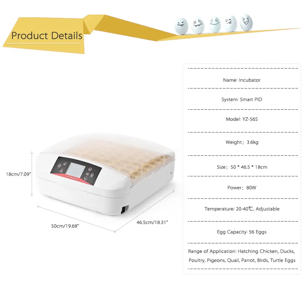 56 Eggs Incubator Full-automatic Egg Incubator Hatcher Eggs Hatching Machine with Temperature Control Onekey LED Egg Tester