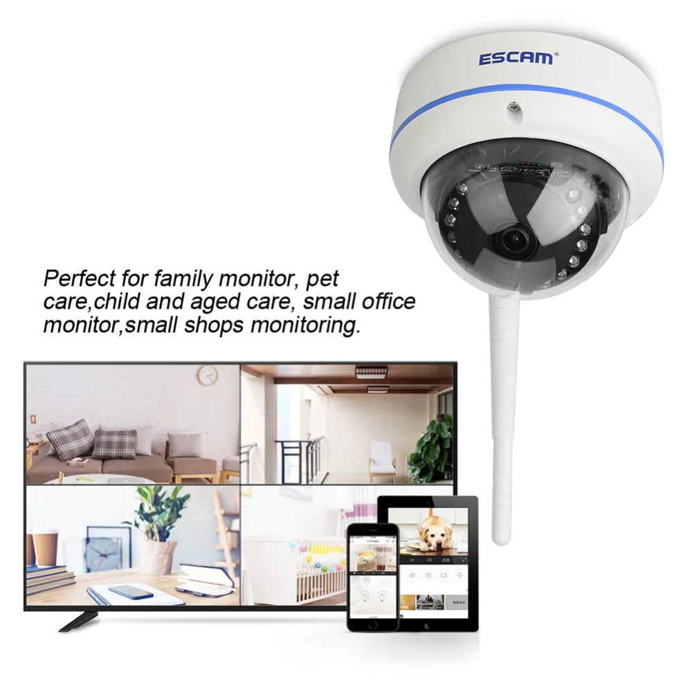 

ESCAM Security Dome Camera System Security Outdoor Surveillance Video Night Vision IP66 Weatherproof 1080P HD Wifi Camera