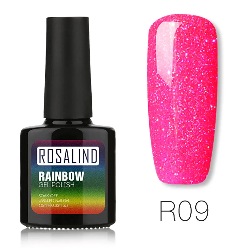 ROSALIND UV Gel Nail Polish Rainbow Shimmer Hybrid Lacquer Top Coat Set For Nail Art Manicure UV Gel Varnish Nail Gel Lak - Цвет: R09