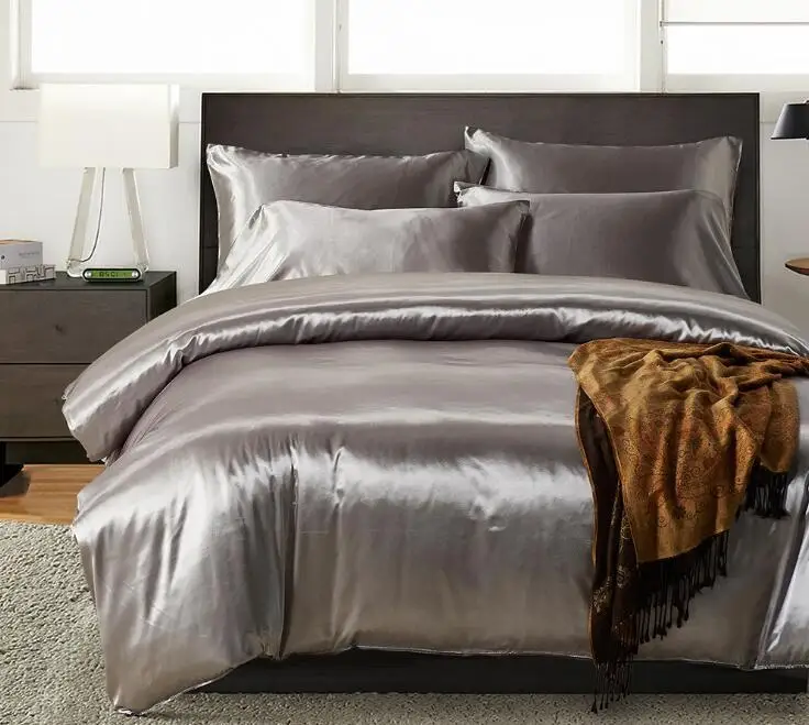 US Size Artificial Silk Duvet Cover Set Silk-like Quilt Cover With Pillowcases(Without Filler) Bedding Textile Collection