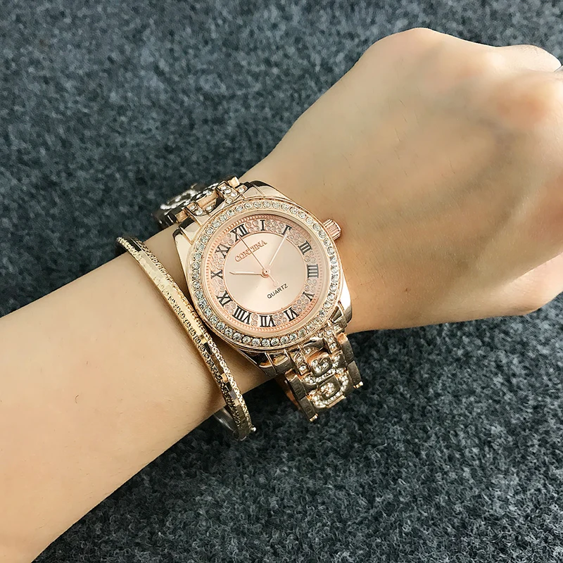 

CONTENA Brand Women Watches Rose Gold diamond stainless steels straps Luxury Ladies Watch fashion Clock relogio feminino