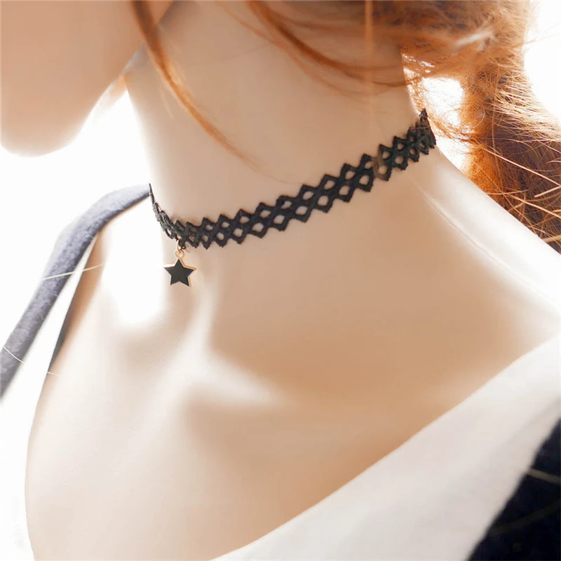 Simple negro Encaje Metal Gótico estilo estrella colgante tatuaje