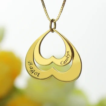 

Wholesale Double Heart Name Necklace Mother Necklace Custom 2 Pendant Family Name Necklace Gold Color Jewelry