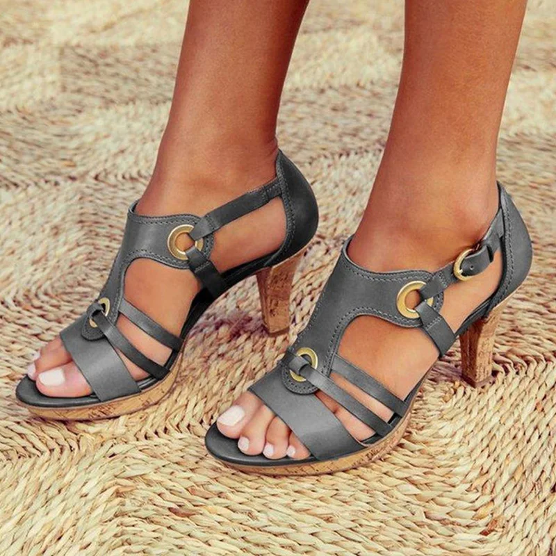Сандалии с ремешками на пряжках женские сандалии г. Женская летняя модная обувь на высоком каблуке в богемном стиле - Цвет: gray