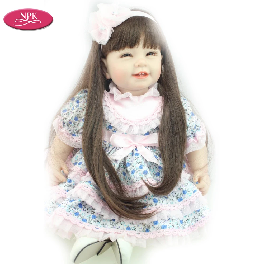 

NPK Silicone 55CM Reborn Baby Doll Girls 2019 Long Hair Princess Girl Fashion Dolls Toys Lifelike Realistic Babies Children Gift
