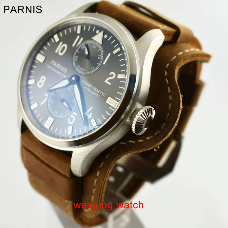 Parnis 47 мм серый циферблат Дата запас хода Азия ST2542 автоматические мужские часы W206