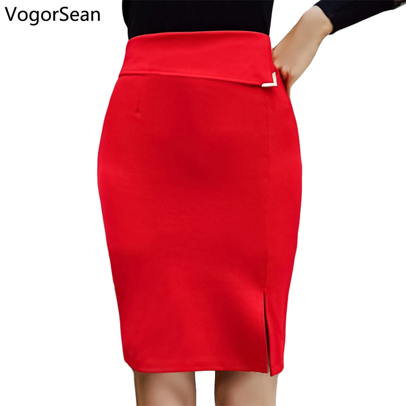 

VogorSean Womens Pencil Skirts Spring Summer Bodycon Slim Skirts Elegant Open Slit Red Skirts For OL Lady Women Go to Work