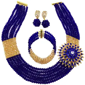 

Latest Nigerian Wedding Necklace Royal Blue African Beads Jewelry Set for Women Party Jewelry Sets for Girls 6C-SS017