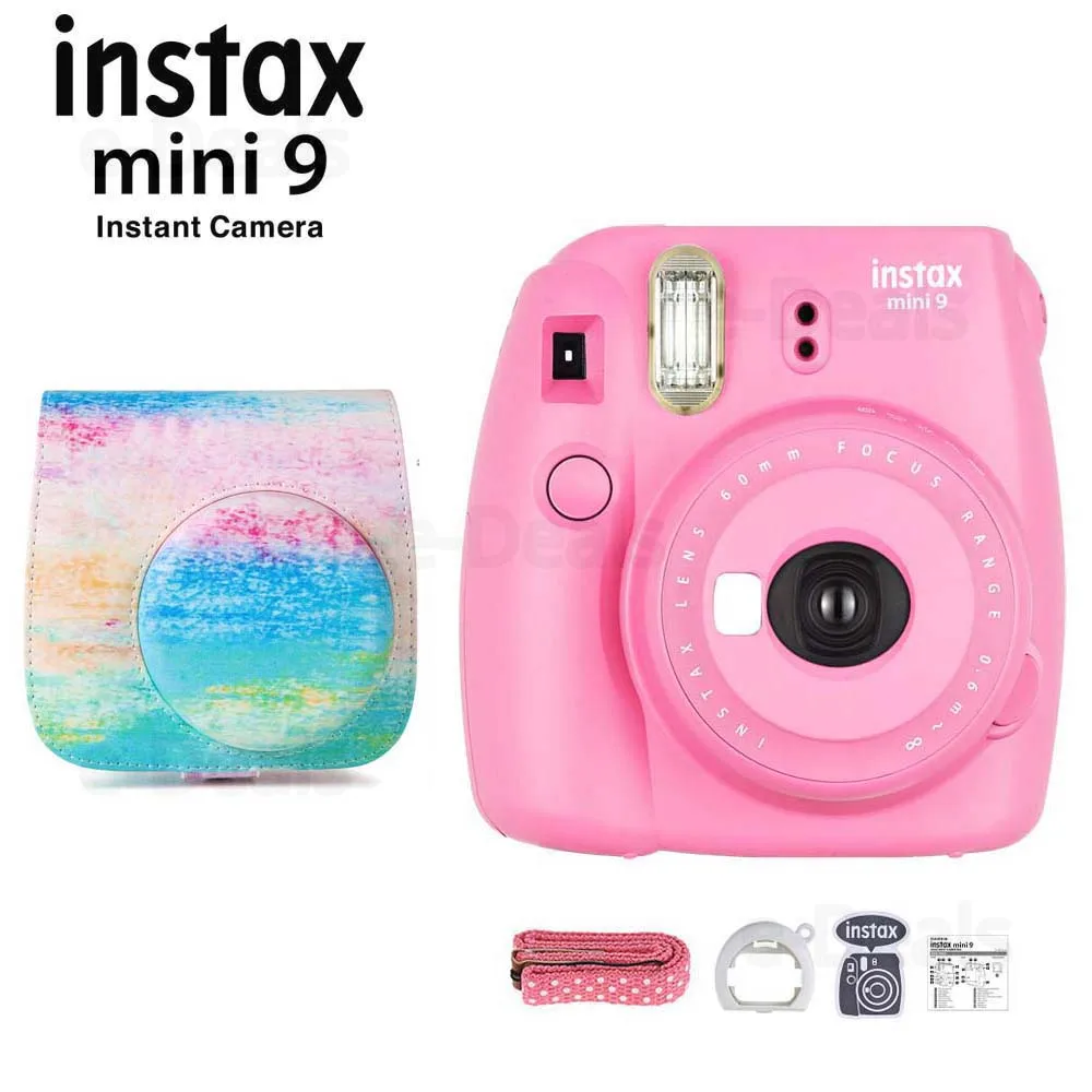 Fujifilm Instax Mini 9 фотокамера моментальной печати Фламинго розовый+ качественный мягкий чехол из искусственной кожи с плечевым ремнем