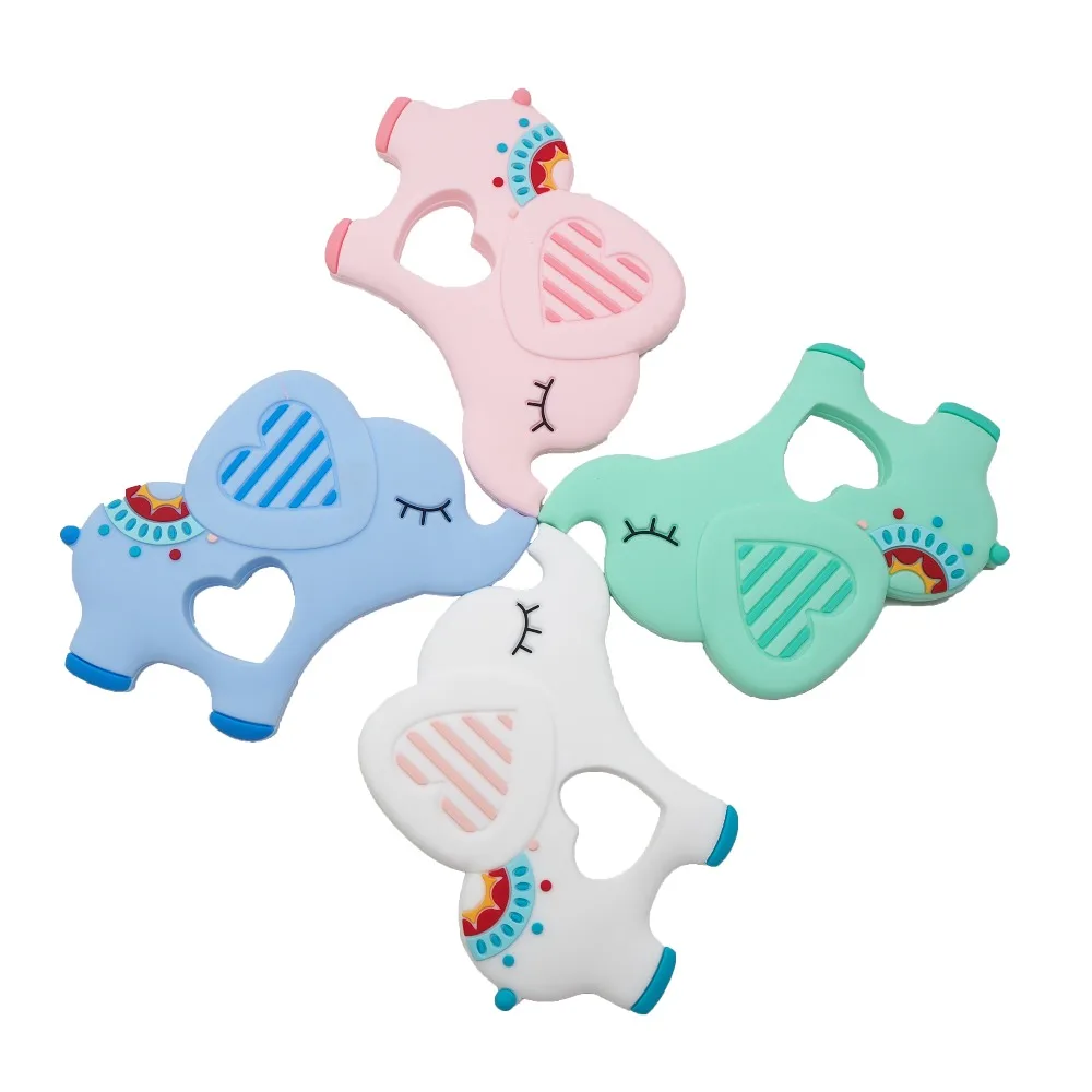 

Chenkai 10PCS Silicone Elephant Teether Baby Cartoon Teether Cute Animal Pacifier BPA Free For Infant Chew Necklace Teething Toy