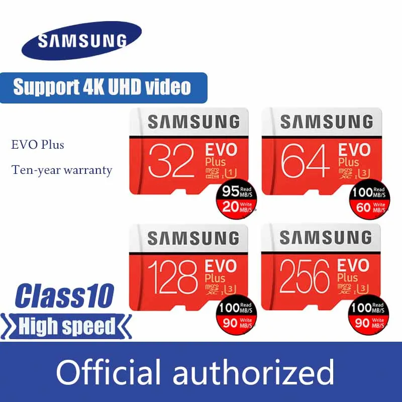 Дешевый SAMSUNG Micro SD card 64 GB U3 microSDXC флеш карта памяти TF микро SD Class 10 карт памяти 32 Гб EVO Plus 256 GB 128 GB 16 GB картао де memoria