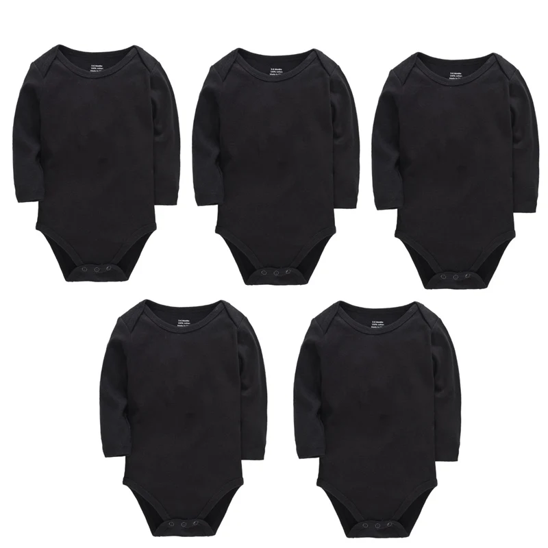 Five Pcs Black Комбинезон с длинными рукавами для маленьких мальчиков; комбинезон с длинными рукавами для новорожденных; Детский комбинезон; цвет белый, красный, серый; хлопковая одежда для новорожденных; сезон весна-осень; 5 шт.; 3 шт - Цвет: Five Pcs Black