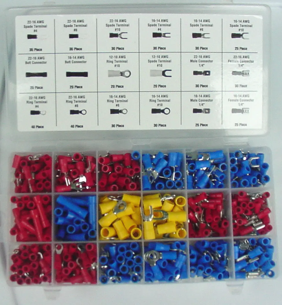 

520PCS/Lot Wire Crimp Insulated Electrical Splice Terminal Assortment Kit Auto Wiring Spade Butt Ring Connector