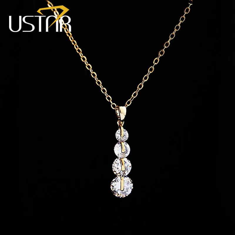 

USTAR Water Drop Crystals Pendant Necklaces for women AAA cubic Zirconia Gold color chain Clavicle Necklace 2018 Collars Jewelry