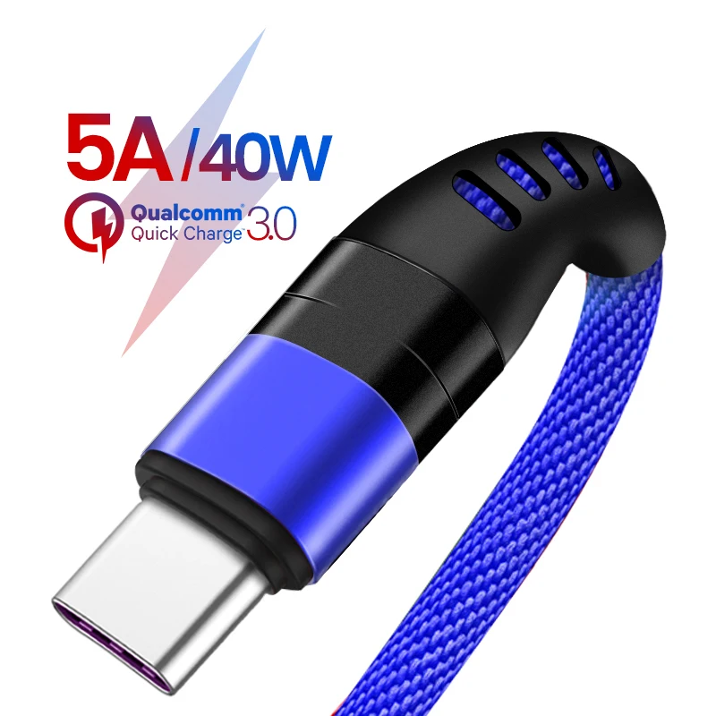 

5A USB Type C Cable Super Fast Charging Quick Charge 3.0 Cabo for Samsung S10 Note10 A70 Huawei Mate 30 Pro Usb Charger Cables