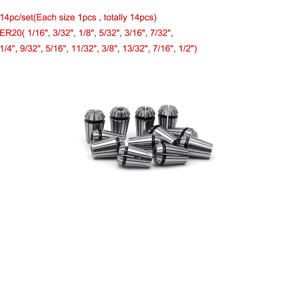 

14pcs/set ER20 Spring Collet Set for CNC Engraving Machine and Milling Lathe Tool 1/16"-1/2