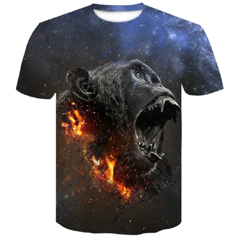 

2019 summer Men's animal T-Shirt orangutan/tiger/Wolf 3D Printed Men Funny short sleeves tees tops men's t-shirts in large sizes
