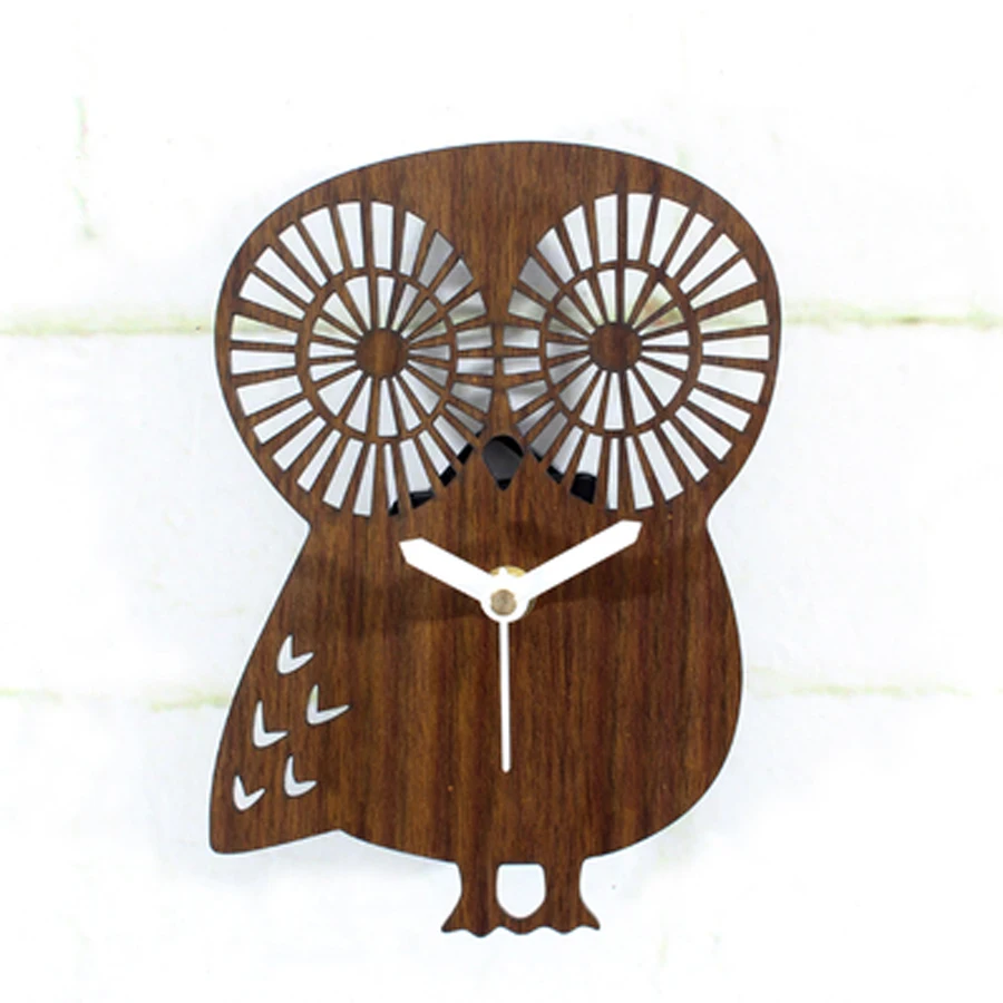 Cute Owl Wooden Wall Clock Simple Modern Design Decorative Kids Bedroom
