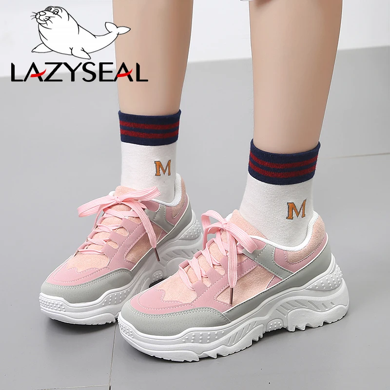 LazySeal Новинка 2019 г. женская обувь Обувь с дышащей сеткой повседневная женская обувь кроссовки на платформе с перекрестной шнуровкой обувь