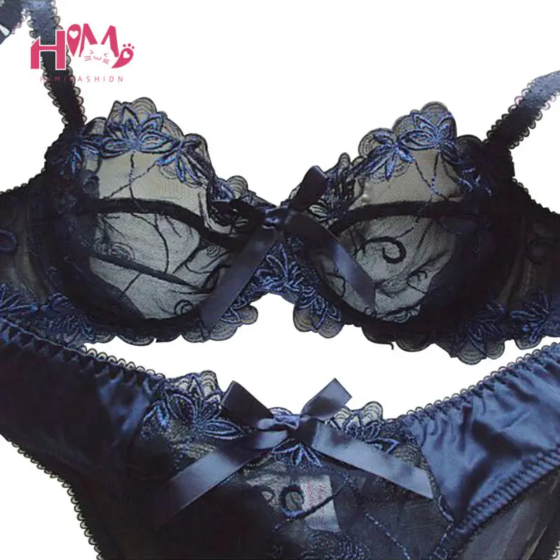 

Fashion Sexy Lace Bra Set Push up Lingerie Women Underwear Sets Intimates Embroidery Floral Mesh Patchwork Black white Blue pink