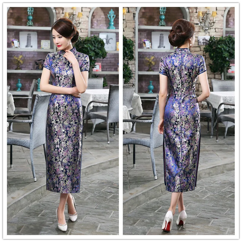 Модные китайские национальные Длинные Cheongsam винтажные тонкие цветочные платья ручной работы на пуговицах женское платье Qipao